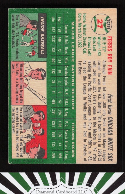 1954 Topps #27 Ferris Fain VGEX+ c, back