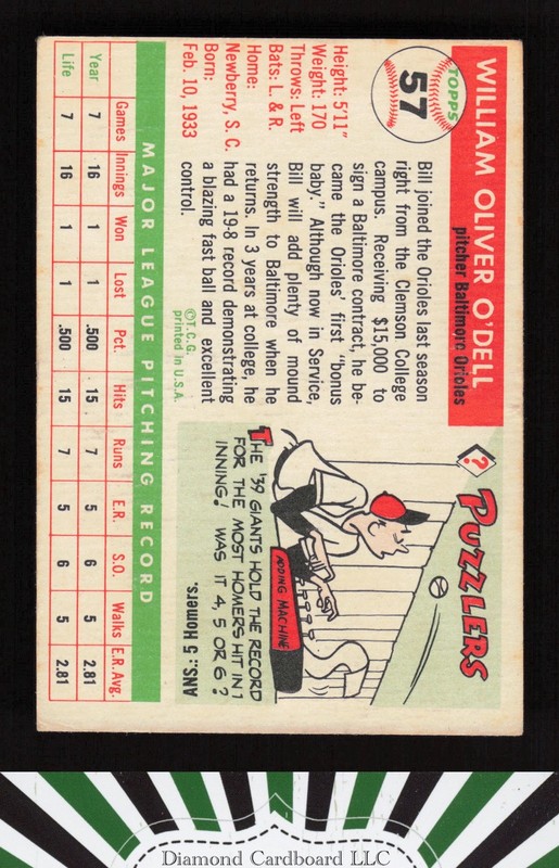 1955 Topps #57 Billy O'Dell GD d, back