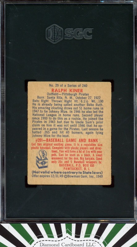1949 Bowman #29 Ralph Kiner SGC 4, back