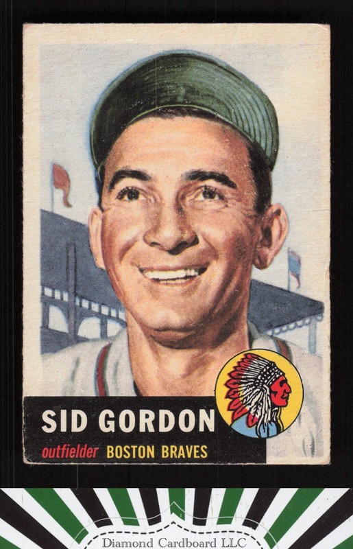 1953 Topps #117 Sid Gordon : Bio uses white text GD a, front