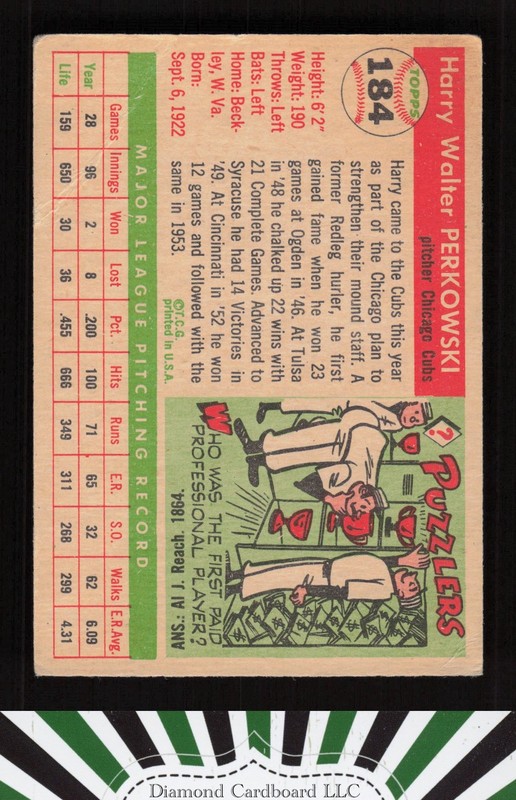 1955 Topps #184 Harry Perkowski VG g, back