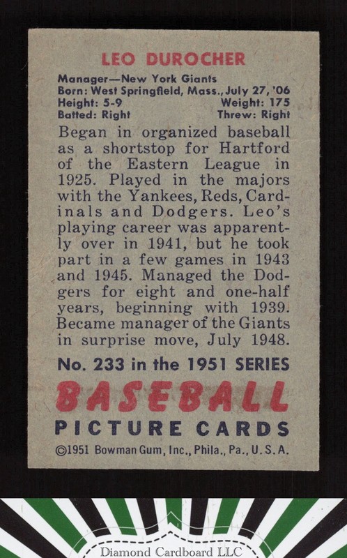 1951 Bowman #233 Leo Durocher EX+ [GREAT EYE APPEAL] a, back
