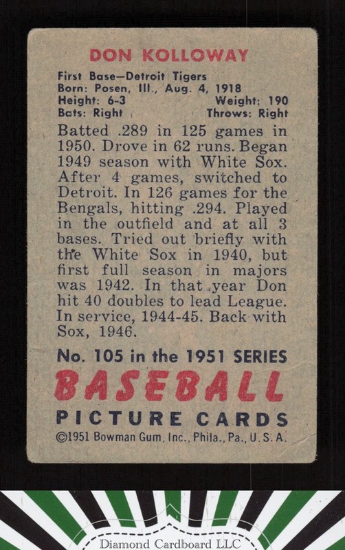 1951 Bowman #105 Don Kolloway GD+, back