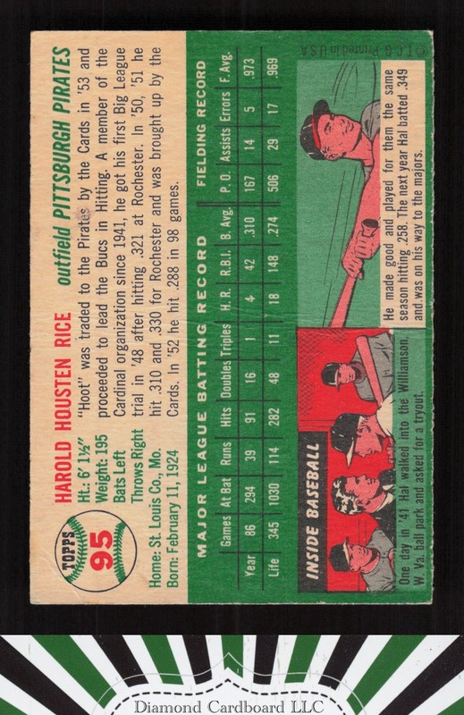 1954 Topps #95 Hal Rice VG+ b, back