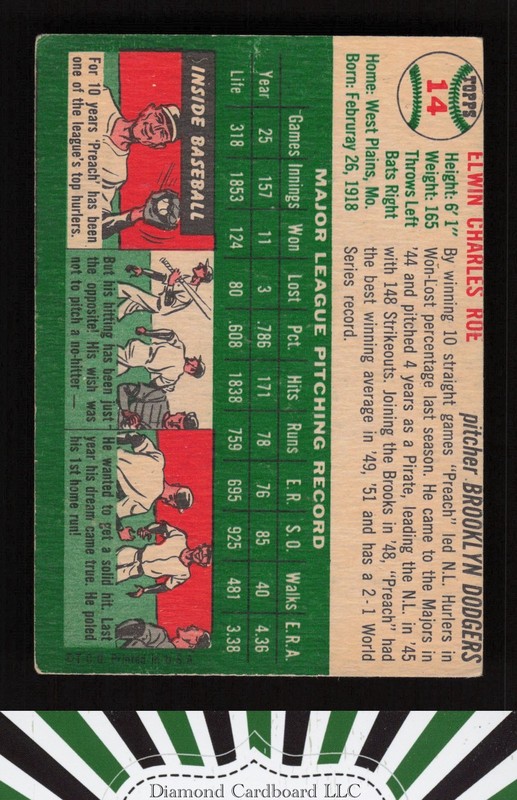 1954 Topps #14 Preacher Roe VG a, back
