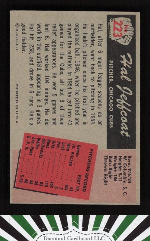 1955 Bowman #223 Hal Jeffcoat VGEX+, back