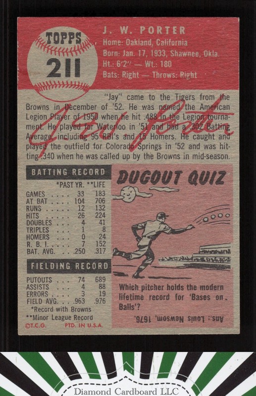 1953 Topps #211 J.W. Porter EXMT e, back