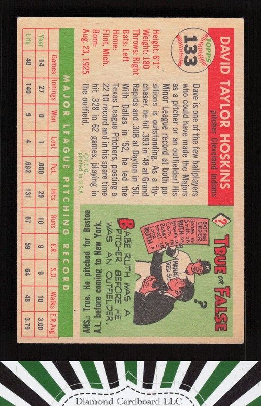 1955 Topps #133 Dave Hoskins VGEX d, back