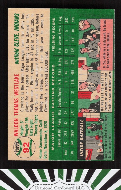 1954 Topps #92 Wally Westlake EX+ j, back
