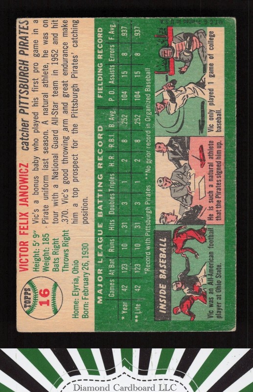 1954 Topps #16 Vic Janowicz VG+ j, back