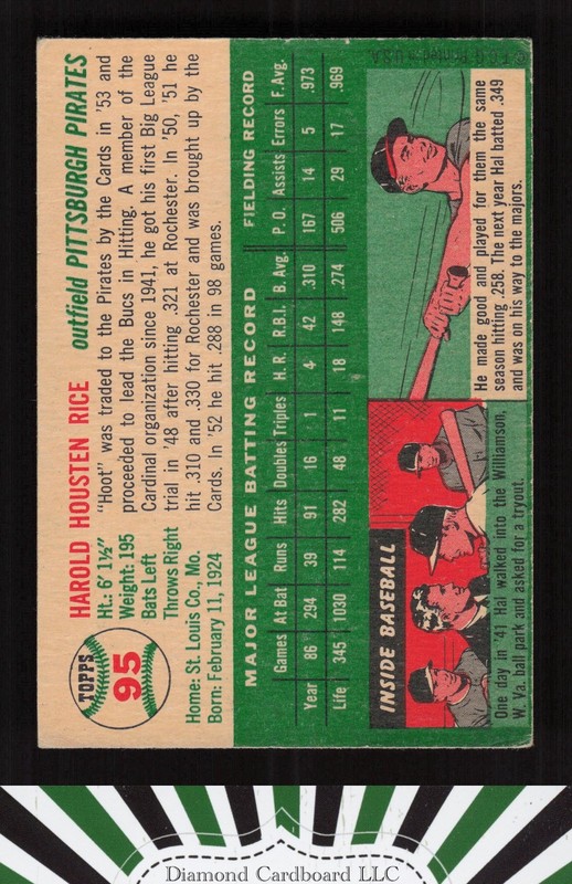 1954 Topps #95 Hal Rice GD+ d, back
