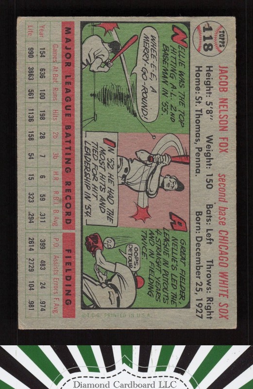 1956 Topps #118 Nellie Fox VG+ i, back