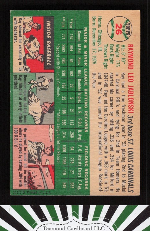 1954 Topps #26 Ray Jablonski VGEX+ j, back