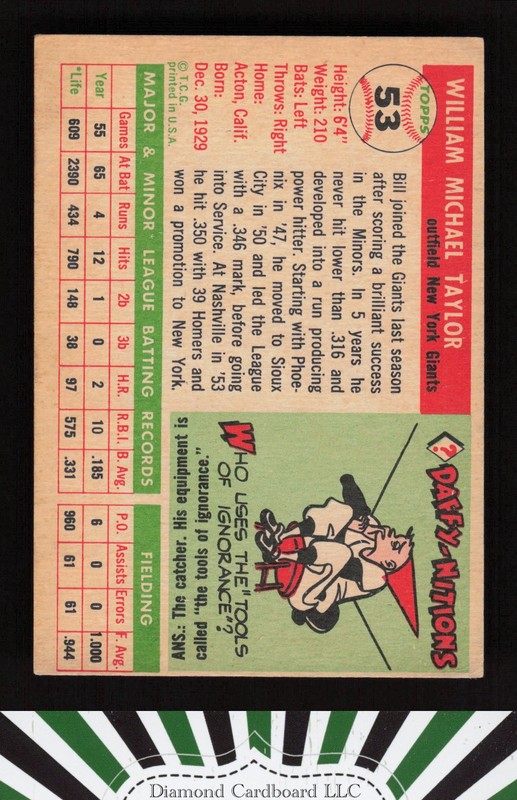 1955 Topps #53 Bill Taylor VG j, back