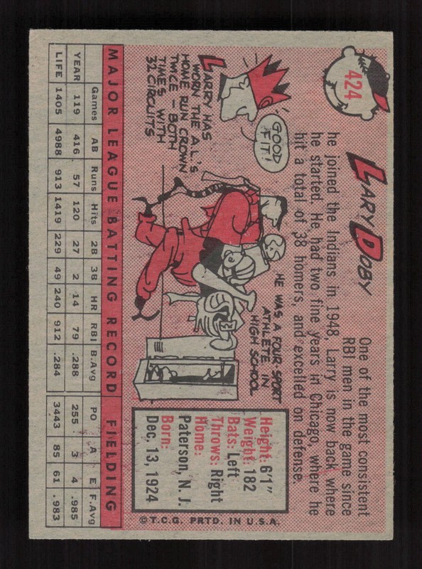 1958 Topps #424 Larry Doby VGEX a, back