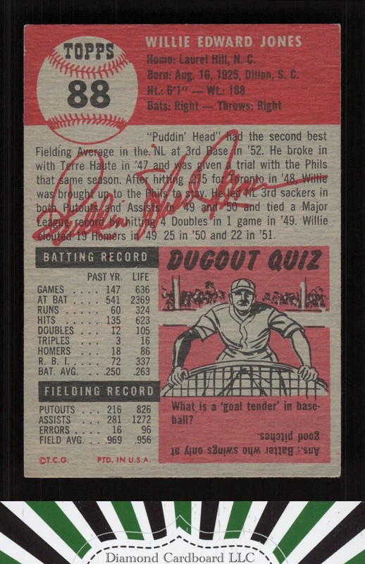 1953 Topps #88 Willie Jones : Bio uses black text EX [CENTERED] j, back
