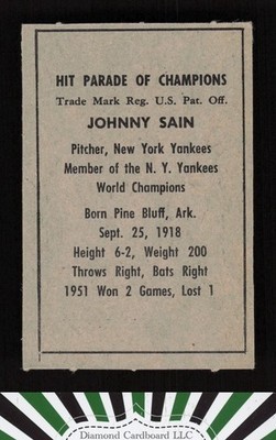 1952 Berk Ross # Johnny Sain NM, back