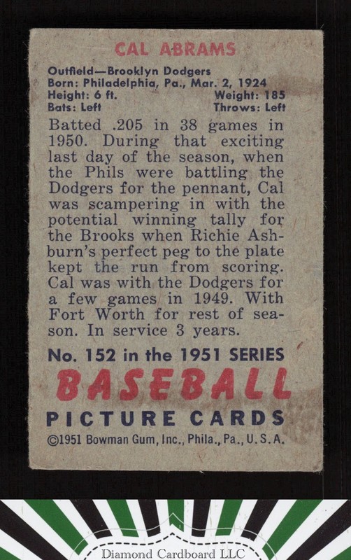 1951 Bowman #152 Cal Abrams VG, back