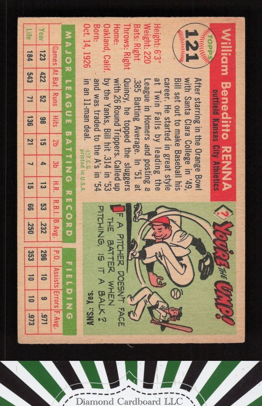 1955 Topps #121 Bill Renna VGEX h, back
