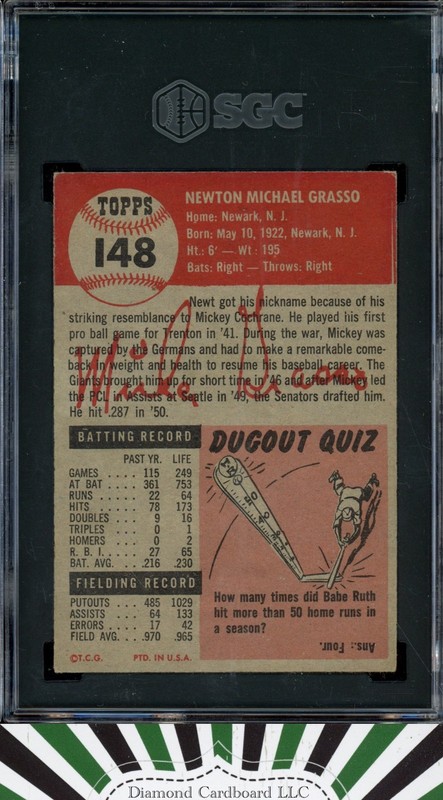 1953 Topps #148 Mickey Grasso SGC 7.5 [DEAD CENTERED], back