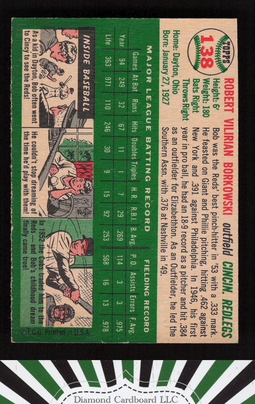 1954 Topps #138 Bob Borkowski EX c, back