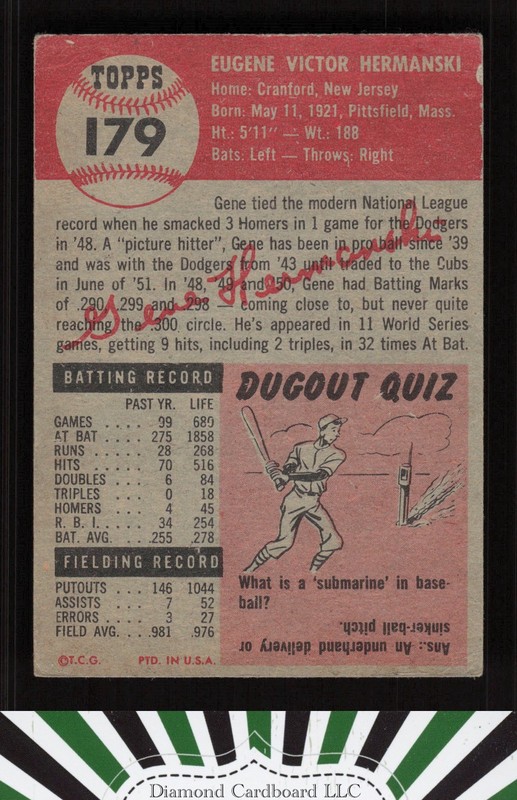 1953 Topps #179 Gene Hermanski VG d, back