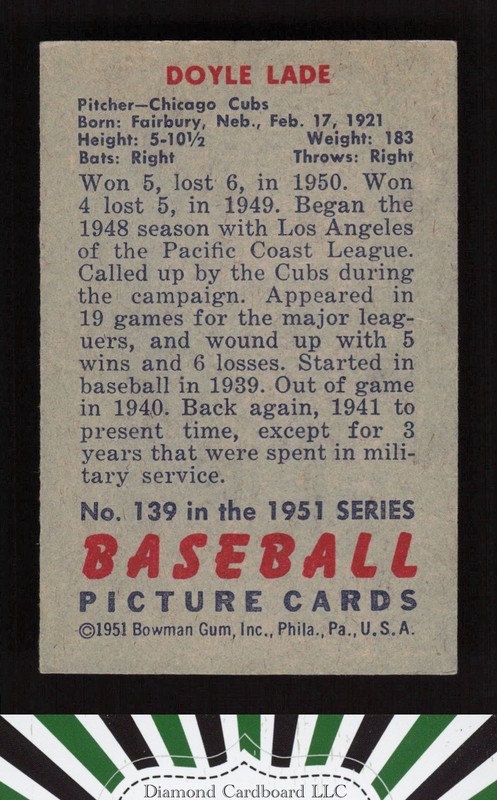 1951 Bowman #139 Doyle Lade VGEX+, back