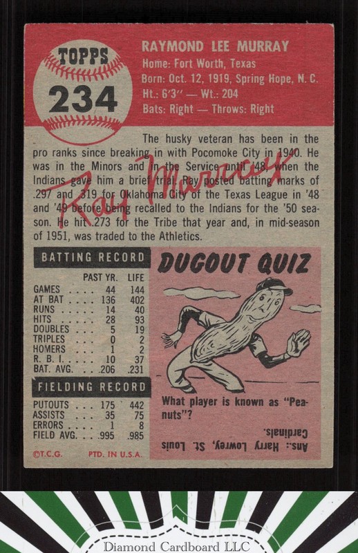 1953 Topps #234 Ray Murray VGEX+ c, back