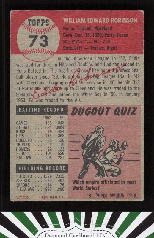 1953 Topps #73 Eddie Robinson VG+ [CENTERED] a, back