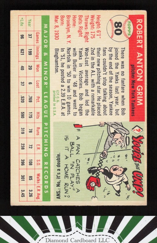 1955 Topps #80 Bob Grim VGEX j, back