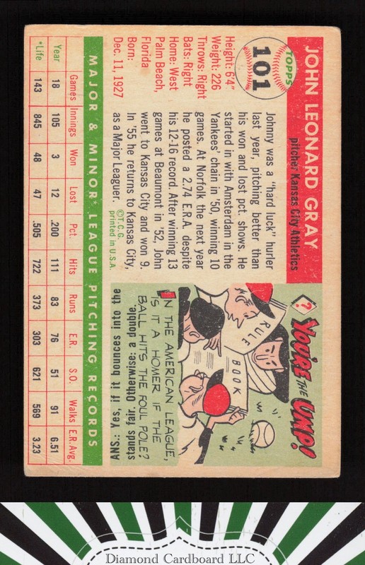 1955 Topps #101 Johnny Gray VG b, back