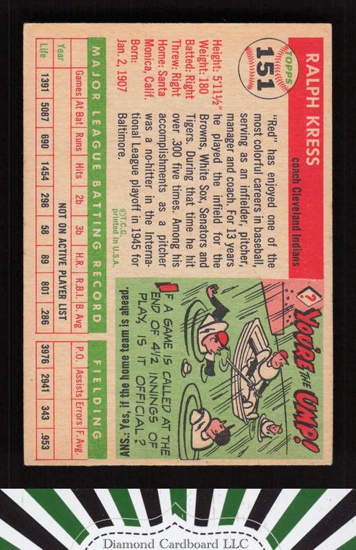 1955 Topps #151 Red Kress VGEX b, back