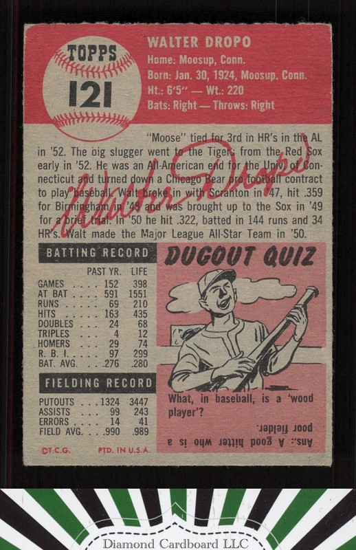 1953 Topps #121 Walt Dropo : Bio uses white text VG b, back