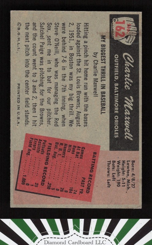 1955 Bowman #162 Charlie Maxwell VGEX+, back