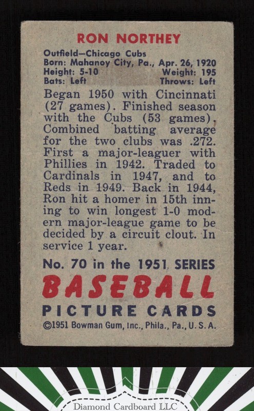 1951 Bowman #70 Ron Northey VG, back