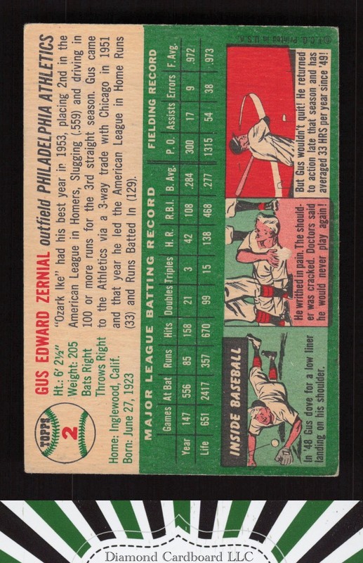 1954 Topps #2 Gus Zernial VGEX i, back
