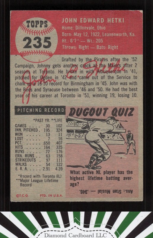 1953 Topps #235 John Hetki GD b, back