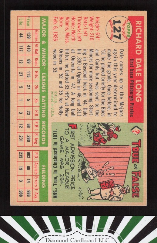 1955 Topps #127 Dale Long EX p, back