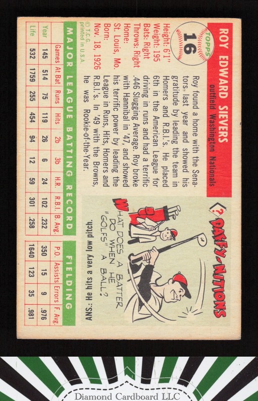 1955 Topps #16 Roy Sievers VGEX k, back
