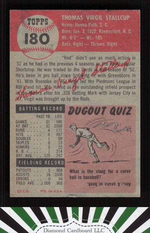 1953 Topps #180 Virgil Stallcup VG [CENTERED] e, back