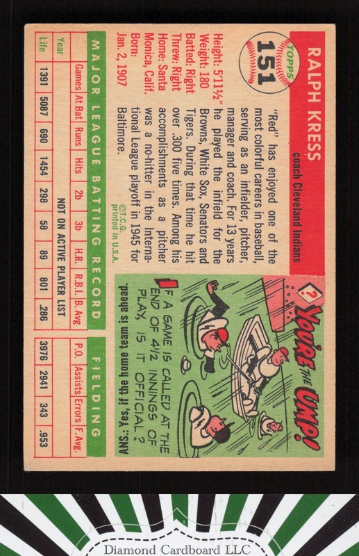 1955 Topps #151 Red Kress VGEX e, back