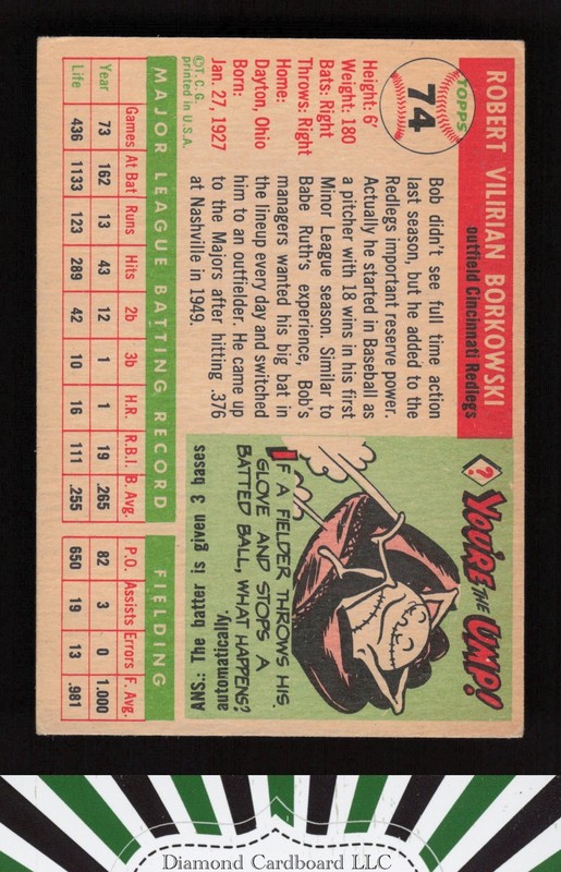 1955 Topps #74 Bob Borkowski VGEX d, back