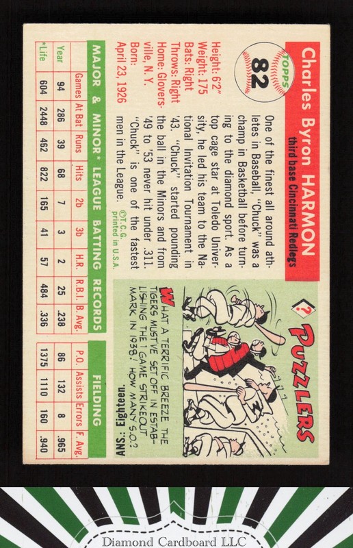 1955 Topps #82 Chuck Harmon EX q, back