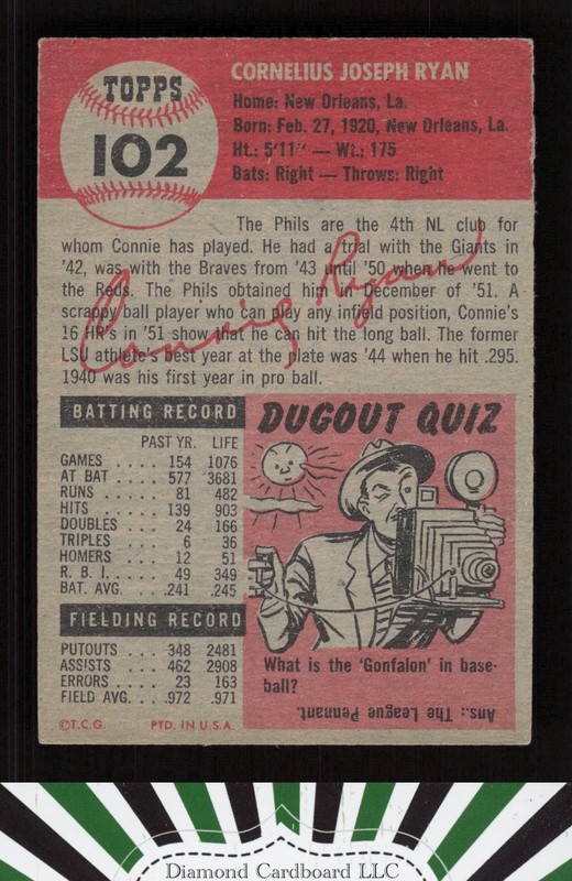 1953 Topps #102 Connie Ryan : Bio uses black text GD [LOOKS BETTER] a, back
