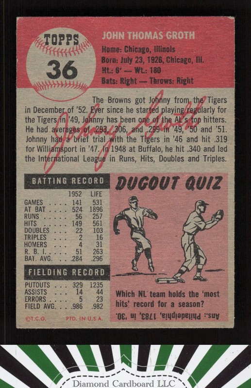 1953 Topps #36 Johnny Groth VG [CENTERED] e, back