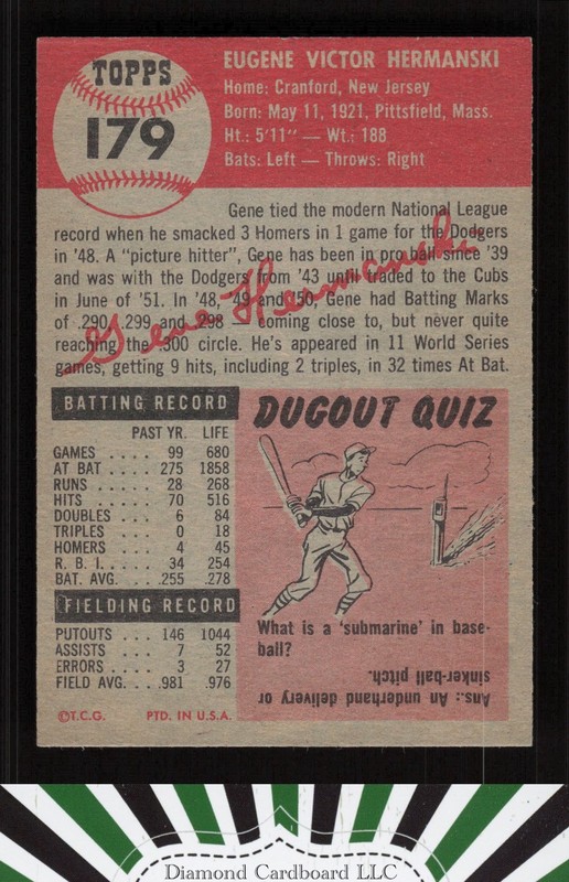1953 Topps #179 Gene Hermanski EX+ f, back