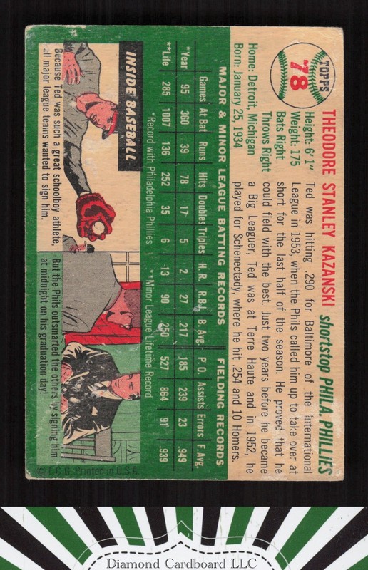 1954 Topps #78 Ted Kazanski GD j, back