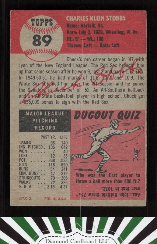 1953 Topps #89 Chuck Stobbs : Bio uses black text VGEX d, back