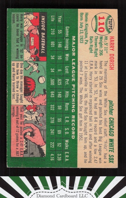 1954 Topps #110 Harry Dorish VG f, back