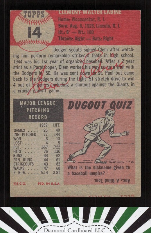 1953 Topps #14 Clem Labine VG (MC) c, back